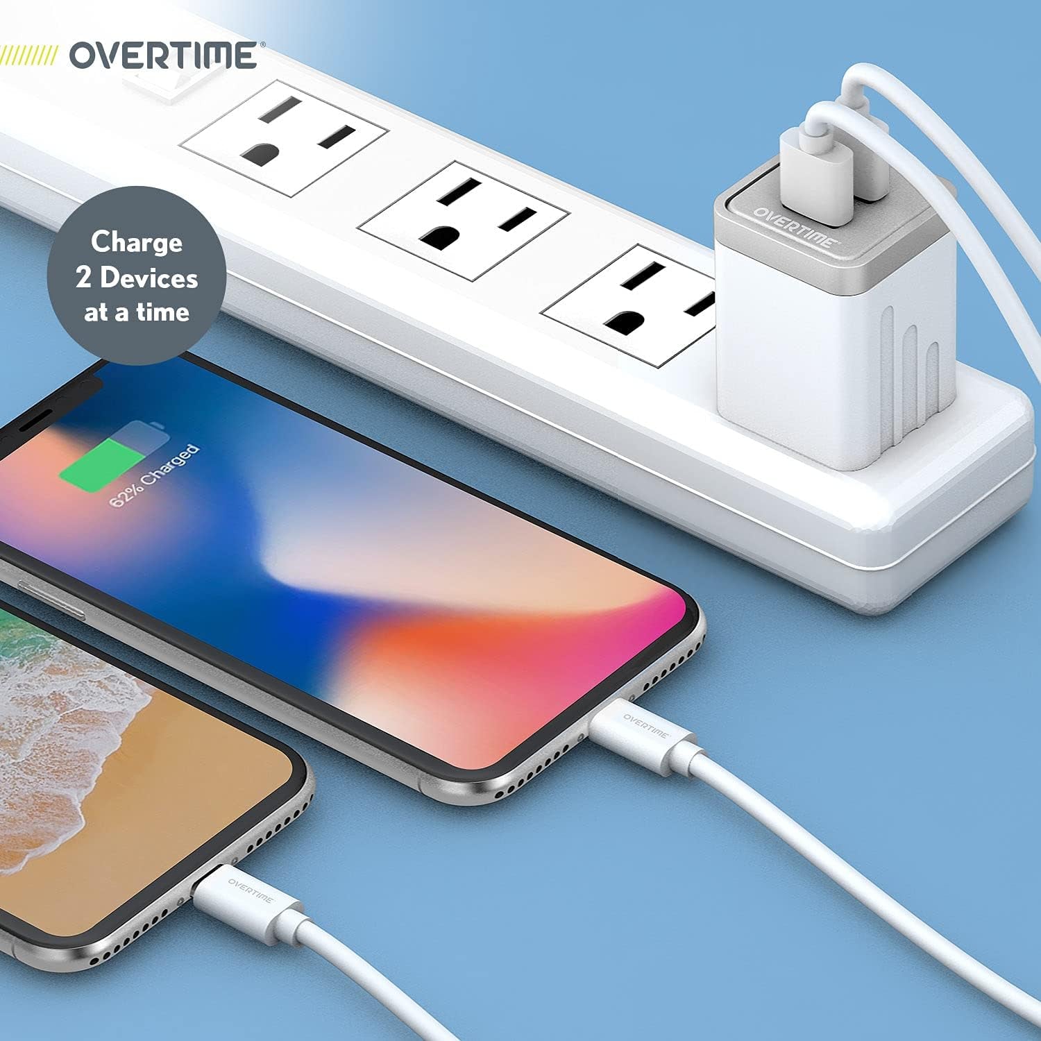 Iphone Charger Set, Apple Mfi Certified Lightning Cable with Dual USB Wall Adapter 2.4 AMP Compatible W/Iphone 11 Pro Max XS XR X 8 7 6S 6 plus SE Airpods Ipad (Silver/White, 6Ft)