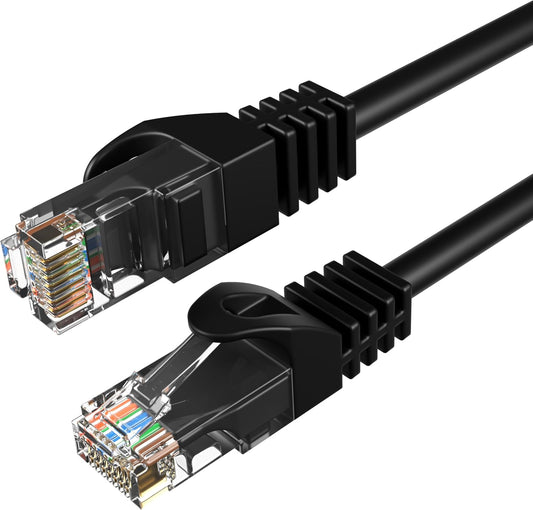 Cat6 50FT Network Ethernet Patch Cable, 550Mhz Internet Wire, Compatible with PC, Laptop, Modem, Router, Tvs, Printer Cord, Consoles for Home and Office, Black