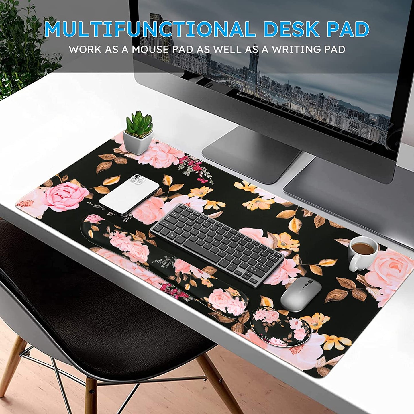 Keyboard Mouse Pad Set,Extended Gaming Mouse Pad + Keyboard Wrist Rest Support, Memory Foam, Easy Typing Pain Relief, 3Pcs (35.4×15.7 In) Large Ergonomic XXL Thick Mousepad Desk Mat