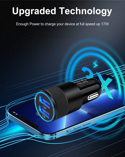 Fast Charge Dual Port Car Charger - 2 Pack, 3.4A USB Adapter for iPhone 15/14/13/12/11 Pro Max, iPad, Samsung Galaxy S23/S22/S21/S10 Plus & More