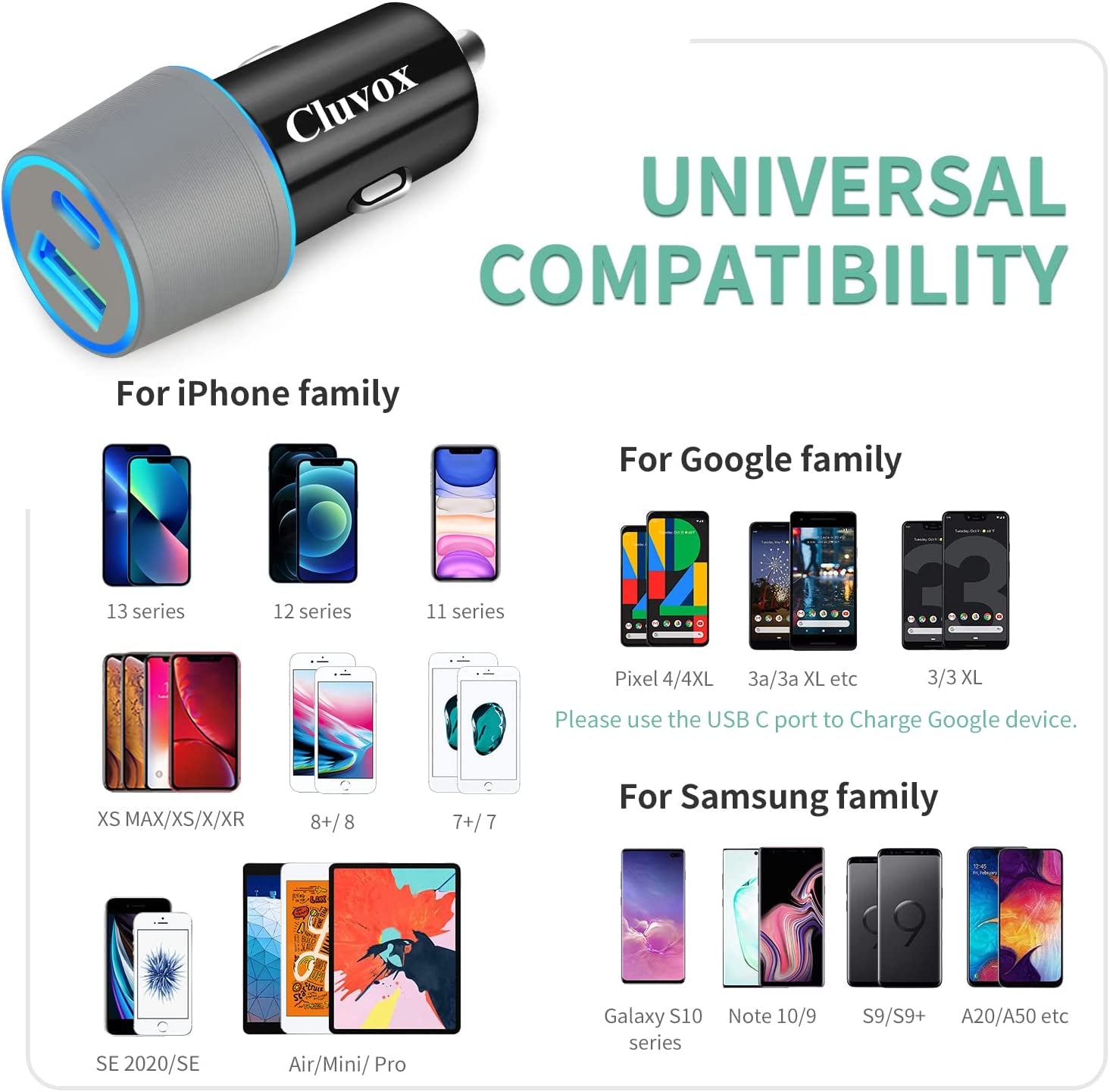 Dual USB Car Charger Adapter,  20W Fast Charging for Iphone 16 Pro Max/Plus/15/14/13/12/11/Xs/Xr/8/Se 2020/Ipad 8Th/Pro/Air 4/Mini, Google Pixel, Samsung Cigarette USB Charger