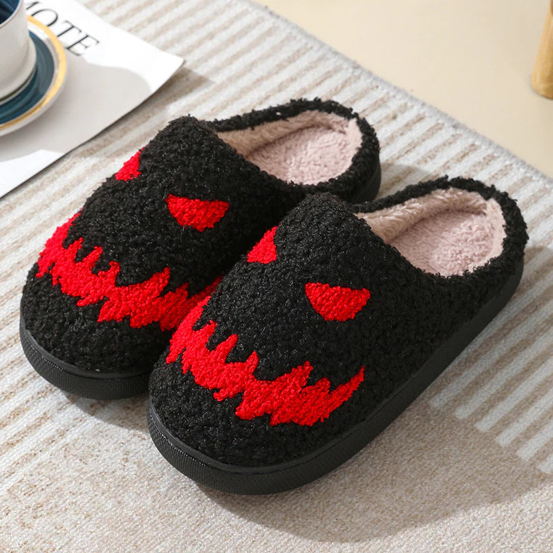 Halloween Skull Cartoon Print Slippers Warm Winter Slippers for Men Women Couple Home Shoes Indoor Cotton Slippers