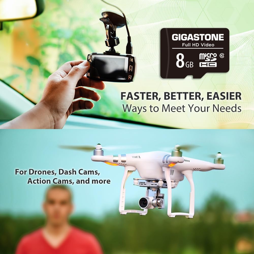 8GB 20-Pack Micro SD Card, Full HD Video, Surveillance Security Cam Action Camera Drone, 80Mb/S Micro SDHC Class 10, with Adapters