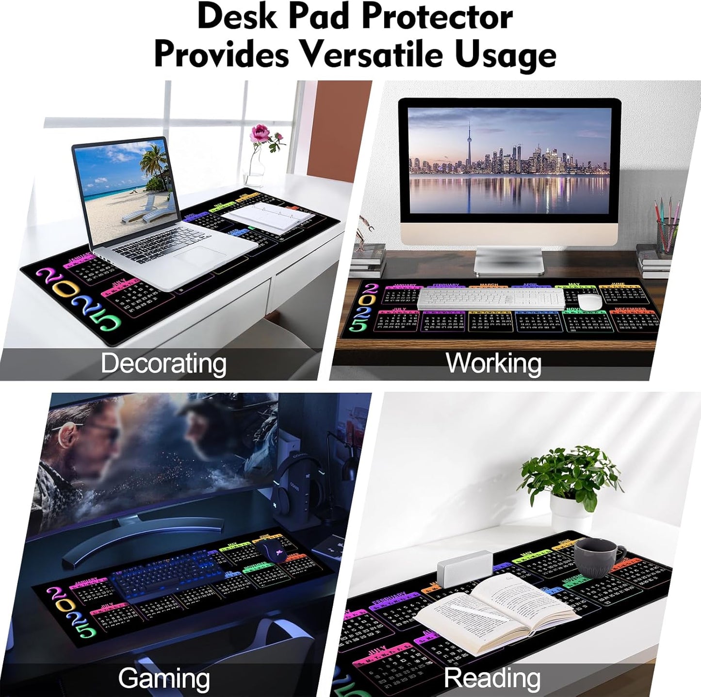 Gaming Mouse Pad XXL XL Large Mouse Pad Long Extended Big Mousepad Non-Slip Rubber Keyboard Mouse Pad with Stitched Edges for Laptop Home Office (31.5X11.8X0.08 Inch) … (2025 Calendar)