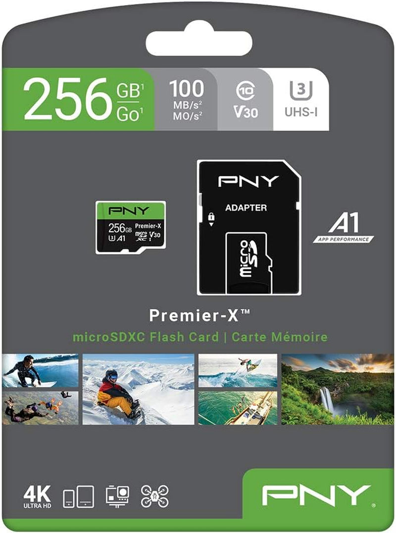 256GB Premier-X Class 10 U3 V30 Microsdxc Flash Memory Card - 100Mb/S, Class 10, U3, V30, A1, 4K UHD, Full HD, UHS-I, Micro SD