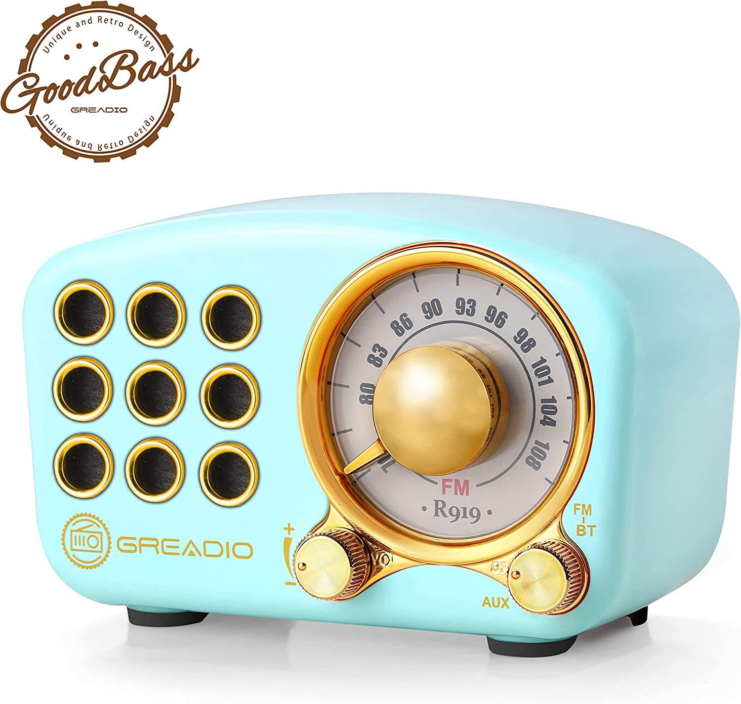 Vintage Bluetooth Speaker - Retro FM Radio with Strong Bass, Loud Volume & Wireless Connectivity (Blue)