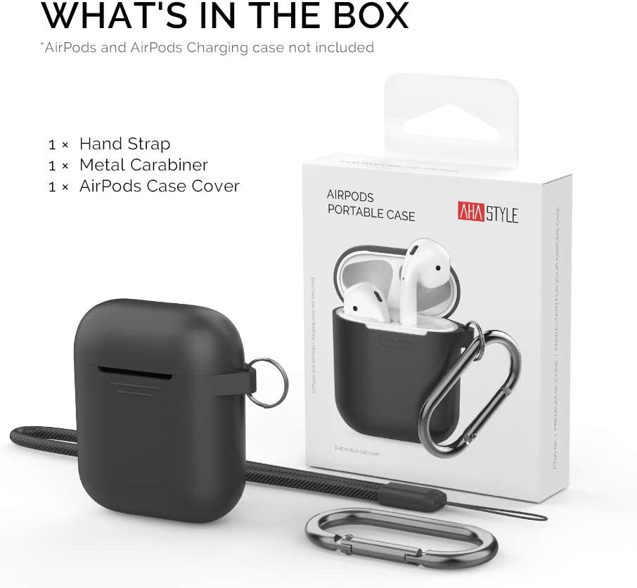 Upgrade Silicone Case Protective Cover [Front LED Visible] Compatible with Apple Airpods 2 & 1 (Black)