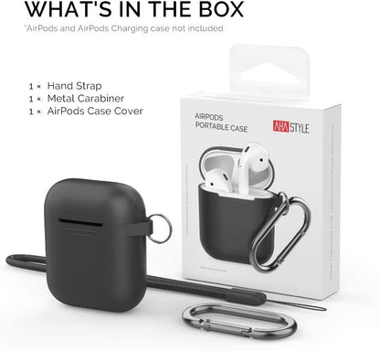 Upgrade Silicone Case Protective Cover [Front LED Visible] Compatible with Apple Airpods 2 & 1 (Black)