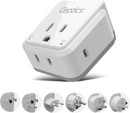 World Travel Plug Adapter Set, Safe USB-C 3.0-2 USA Socket,30W PD & QC - Compact & Powerful - Use in Europe Includes Type A, B, C, E/F, G, I Swadapt Attachments (PAK-30-WS)