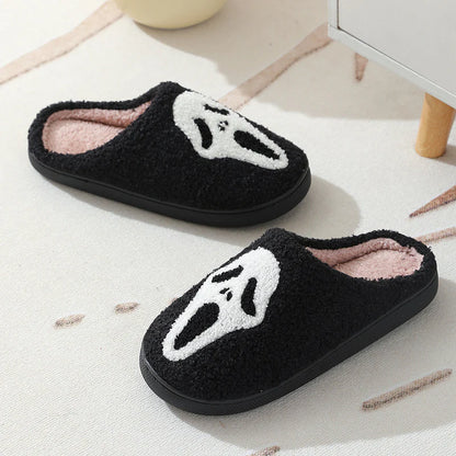 Halloween Skull Cartoon Print Slippers Warm Winter Slippers for Men Women Couple Home Shoes Indoor Cotton Slippers