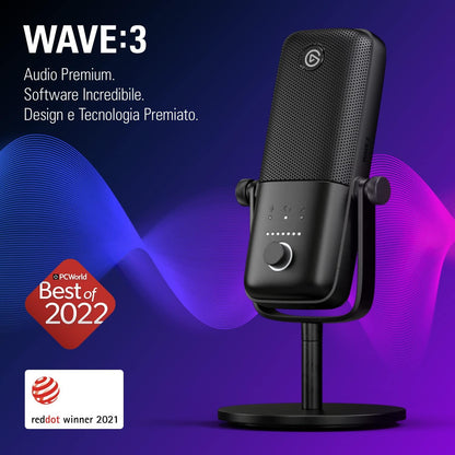 Wave:3 - Premium Studio Quality USB Condenser Microphone for Streaming, Podcast, Gaming and Home Office, Free Mixer Software, Sound Effect Plugins, Anti-Distortion, Plug ’N Play, for Mac, PC