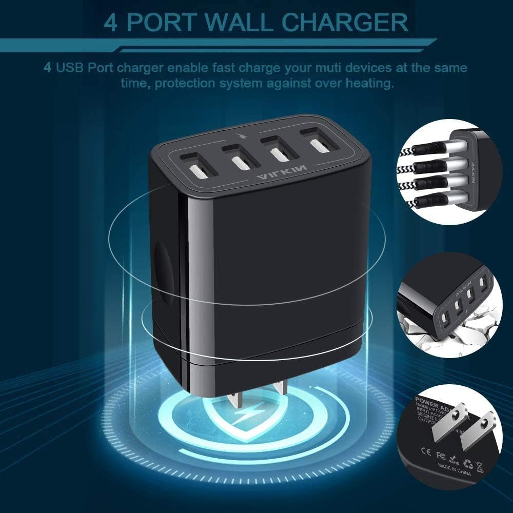 Wall Charger, USB Charger Adapter,  4.8A 4Multi Port Fast Charging Station Power Base Block Plug Cube Brick for Iphone 15 14 SE 13 12 11Pro Max/Xr/Xs/8Plus, Samsung A14/A13/S23/S22 Kindle Plug