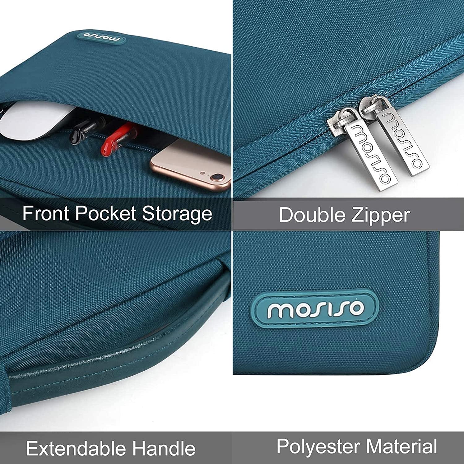 360 Protective Laptop Sleeve Compatible with Macbook Air/Pro, 13-13.3 Inch Notebook, Compatible with Macbook Pro 14 Inch M3 M2 M1 Chip Pro Max 2023-2021, Polyester Bag with Belt, Deep Teal