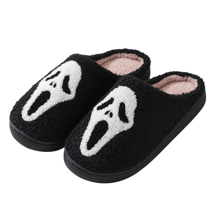 Halloween Skull Cartoon Print Slippers Warm Winter Slippers for Men Women Couple Home Shoes Indoor Cotton Slippers