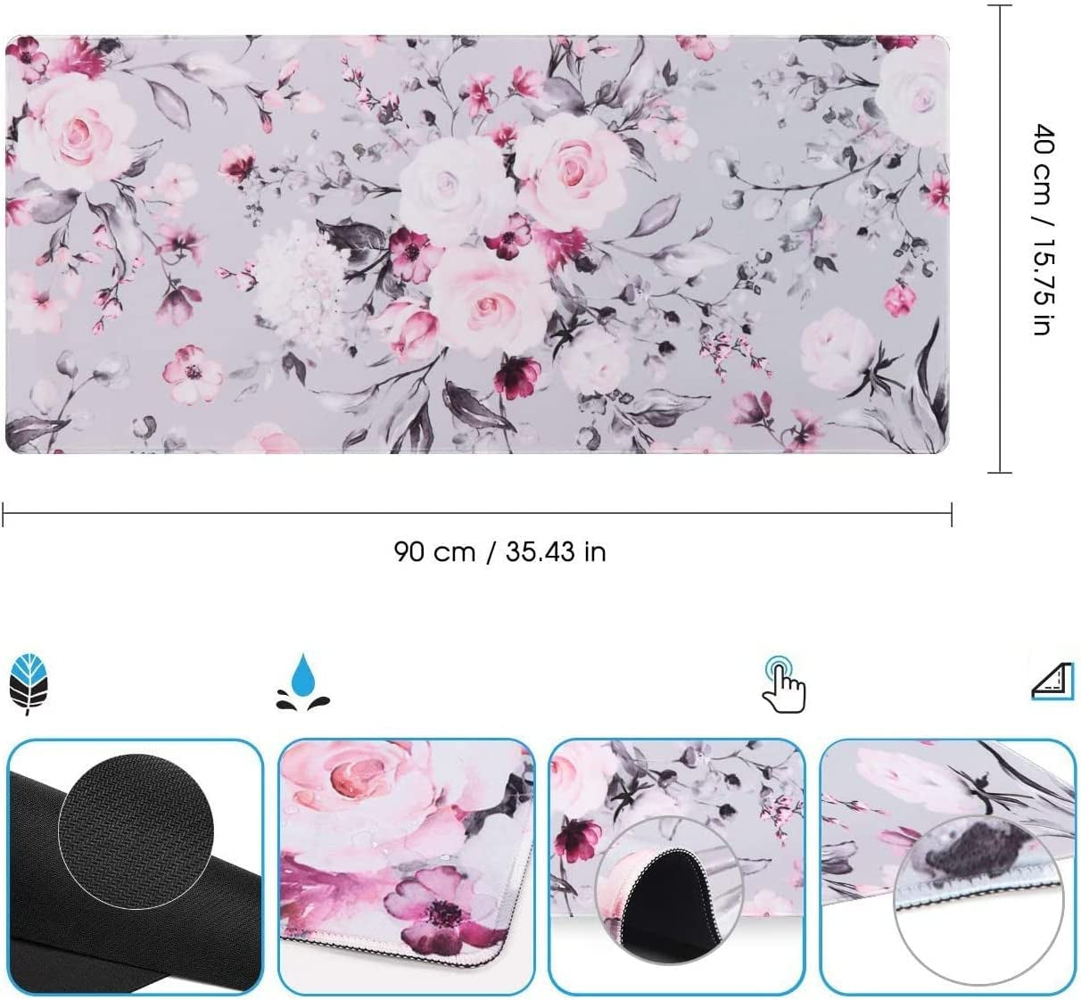 Desk Mat, Extended Gaming Mouse Pad (31.5X15.7 In), Large Non-Slip Rubber Base Mousepad with Stitched Edges, Waterproof Keyboard Mouse Mat Desk Pad for Work, Game, Office, Home - Tea Rose