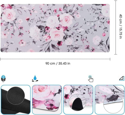 Desk Mat, Extended Gaming Mouse Pad (31.5X15.7 In), Large Non-Slip Rubber Base Mousepad with Stitched Edges, Waterproof Keyboard Mouse Mat Desk Pad for Work, Game, Office, Home - Tea Rose