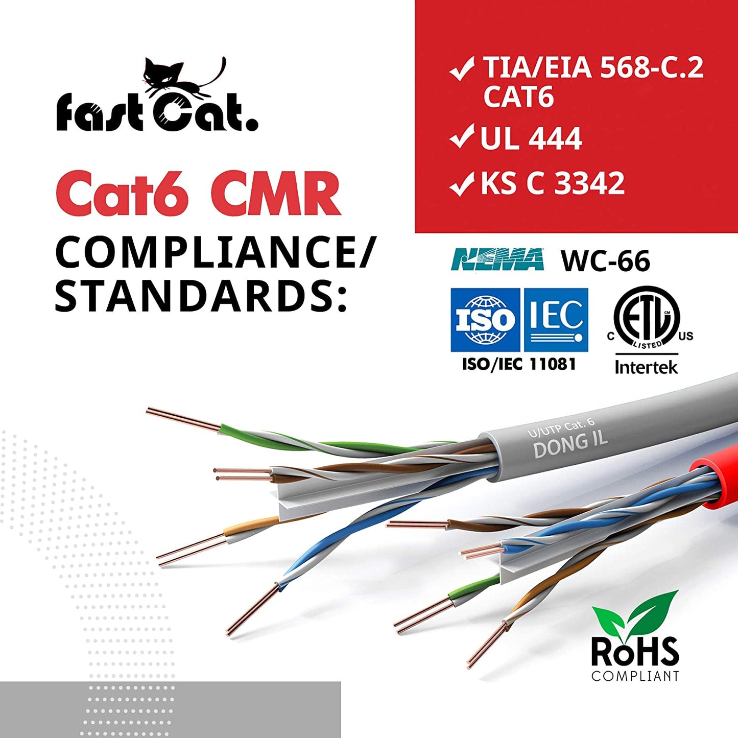 Cat6 Ethernet Cable 1000Ft - 23 AWG, CMR, Insulated Solid Bare Copper Wire Cat 6 Cable with Noise Reducing Cross Separator - 550MHZ / 10 Gigabit Speed UTP LAN Cat6 Cable 1000Ft - CMR (Gray)