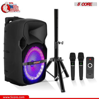 5Core 10 Inch PA Portable Bluetooth Party Speaker Karaoke Boombox + 2 Wireless Mics