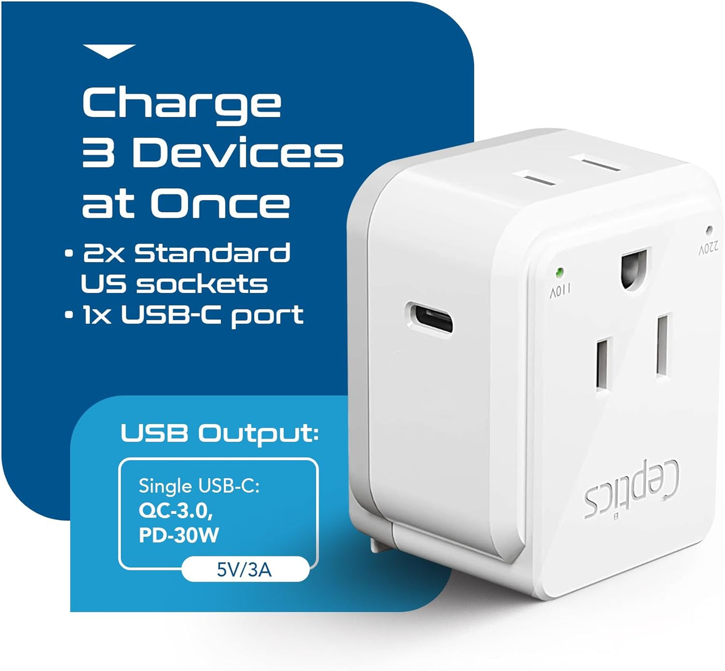 World Travel Plug Adapter Set, Safe USB-C 3.0-2 USA Socket,30W PD & QC - Compact & Powerful - Use in Europe Includes Type A, B, C, E/F, G, I Swadapt Attachments (PAK-30-WS)