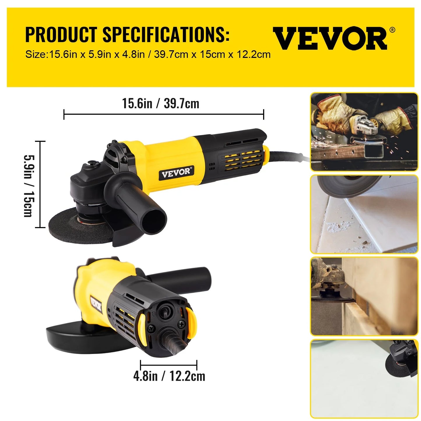 VEVOR Angle Grinder, 4-1/2 Inch Powerful Grinder Tool 11Amp Power Grinder with Paddle Switch and 360?? Rotational Guard, 12000Rpm Power Angle Grinders for Cutting and Grinding Metal, Stone, Wood, Etc