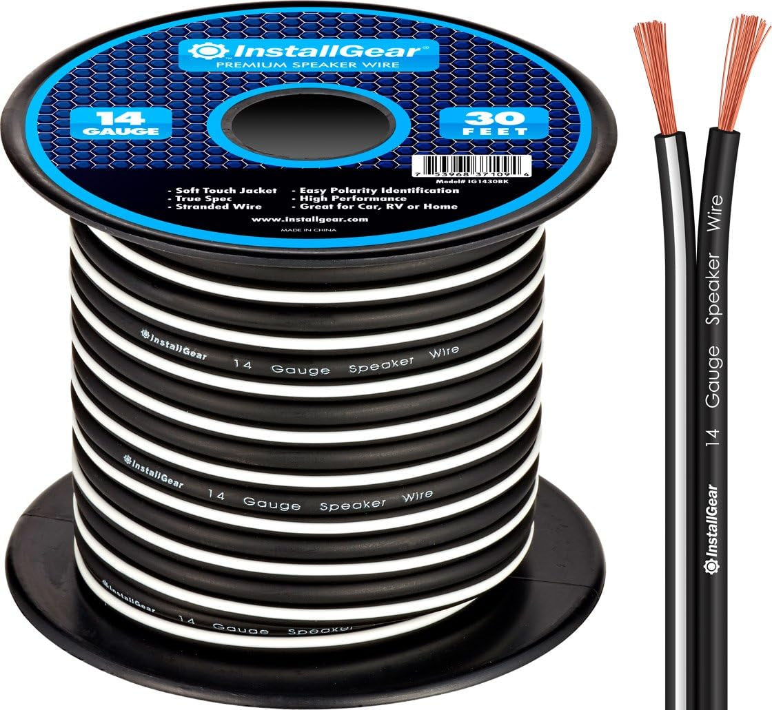 14 Gauge AWG 30Ft Black Speaker Wire Cable - Use for Car Speakers Stereos, Home Theater Speakers, Surround Sound, Radio