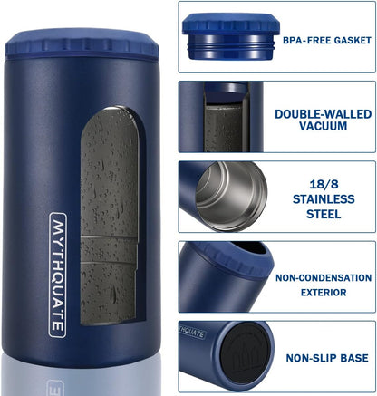 3 in 1 Slim Can Cooler for 12 OZ Skinny Can, Regular Can & Beer Bottle - Keep Cold for 6 Hours - Double Walled Insulated Stainless Steel Vacuum Beverage Can Insulator (Navy Blue)